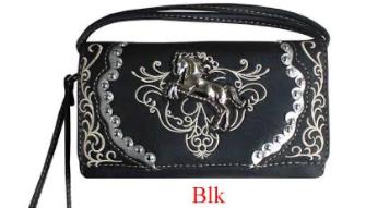 Wholesale Embroidered Horse Wallet Purse Black