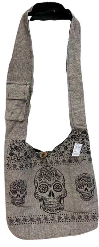 Gray Crossbody Hobo BAGS with sugar skulls