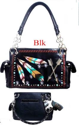 Wholesale Black Feathers and Arrow SATCHEL purse with gun pocket