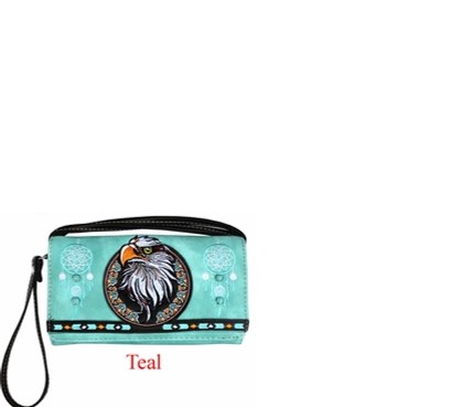 Wholesale Embroidered Teal Eagle Wallet PUrse