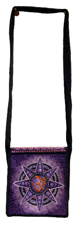 silk embroidered peace SIGN purple small handmade sling bag