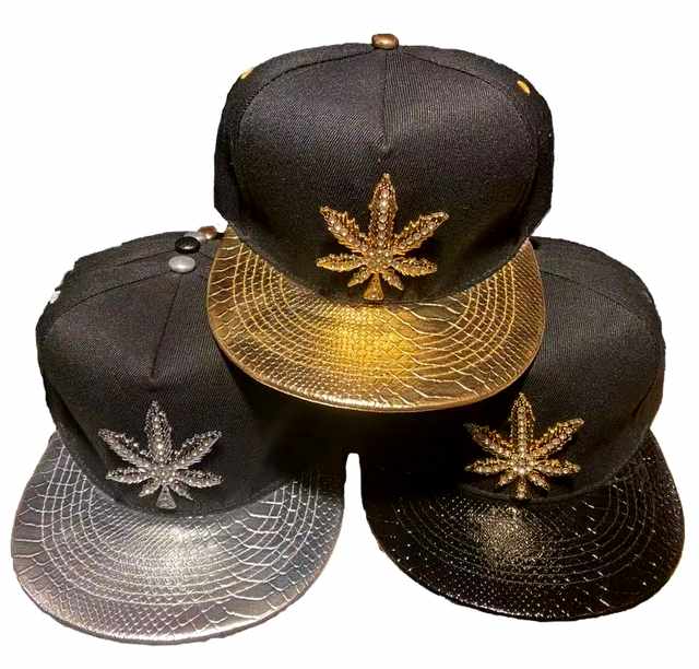 Wholesale Rhinestone Metal SIGN Marijuana Snapback Hat