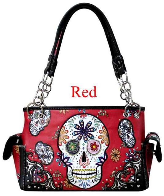 Wholesale Red Sugar Skull Satchel PURSE with gun pocket