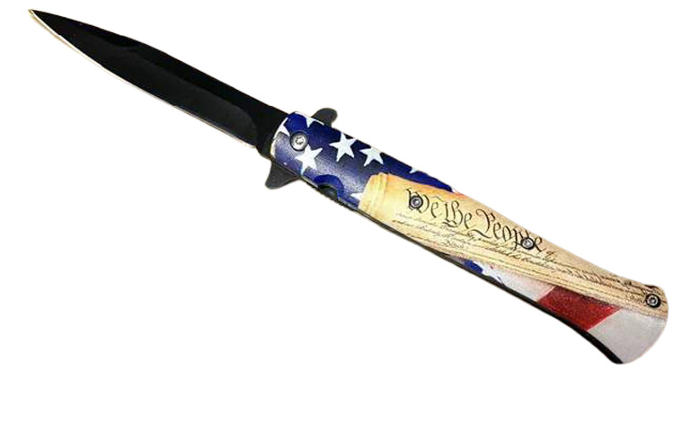 4'' Black Blade & 4 7/8'' Handle with US Flag SKULL
