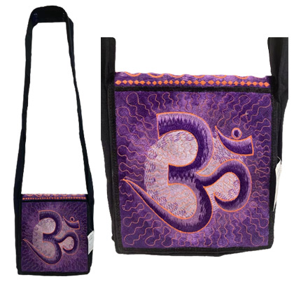 Silk Embroidered Purple PEACE sign sling bag