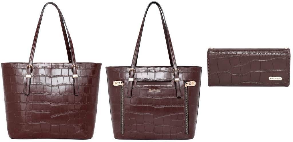 Montana West Plain Faux LEATHER Satchel and Wallet set