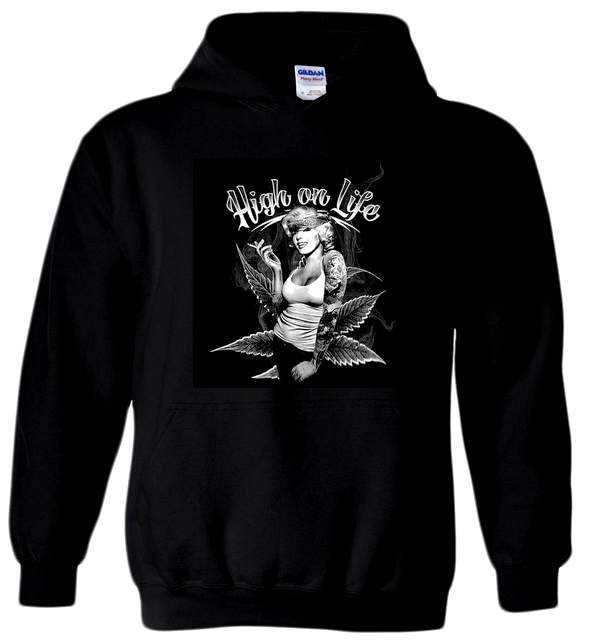 High On Life Lady Marijuana Leaf Black HOODY