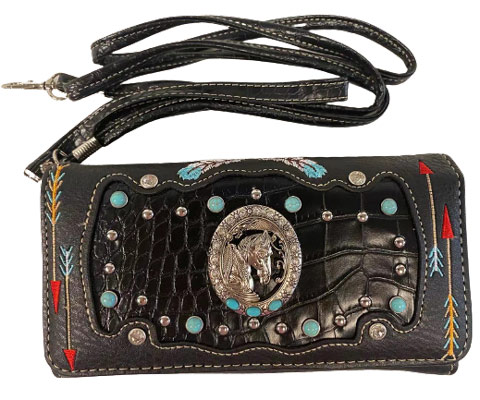 Wholesale RHINESTONE Studded Horse Design Wallet PURSE Black