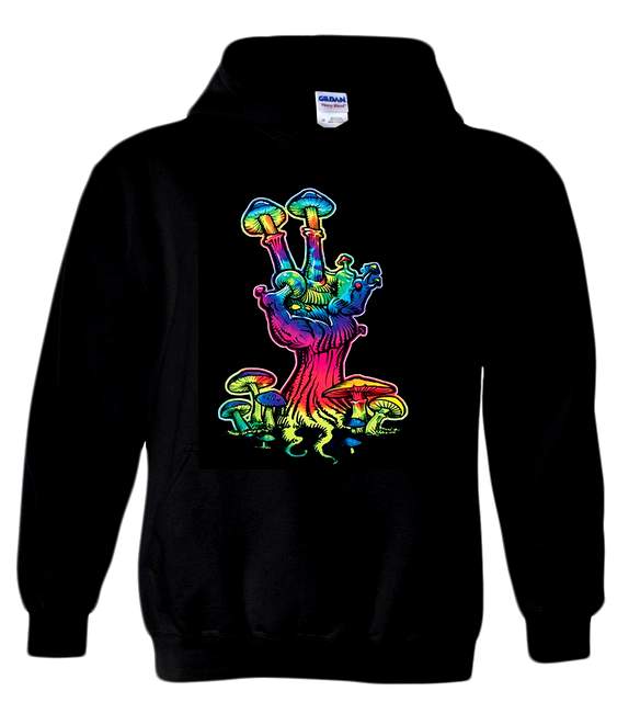 Multicolor PEACE Sign Mushroom Black Hoody PLUS