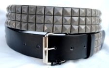 wholesale 3 row grey pyramid studs on black belt ADULT sizes