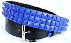 3 Row Blue Pyramid Studs on Black BELTS Wholesale BELTS