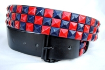 3 Row Red & Dark Blue Pyramid Stud Belt ADULT Sizes