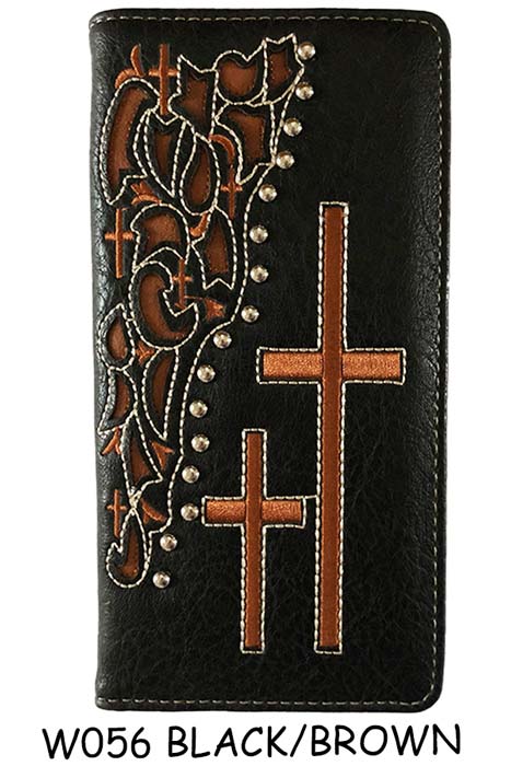 Wholesale Long Men WALLET with Double Cross Black and Brown