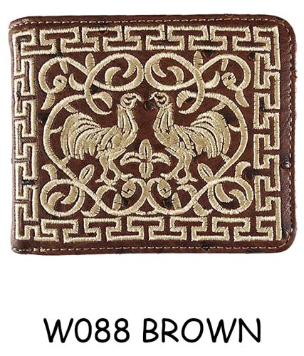 Wholesale Embroidered Rooster Print Bilfold wallet Brown