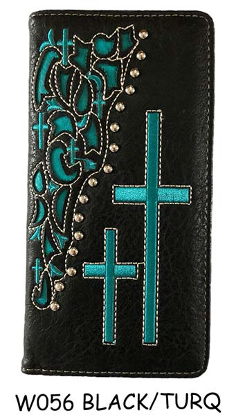 Wholesale Long Men Wallet with Double Cross Black and Turqoise