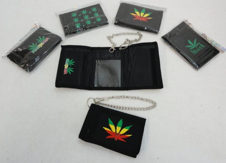 Wholesale Marijuana Leaf Trifold WALLETs with Chain