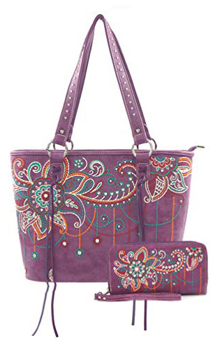 wholesale Montana West embroidered floral handbag purple