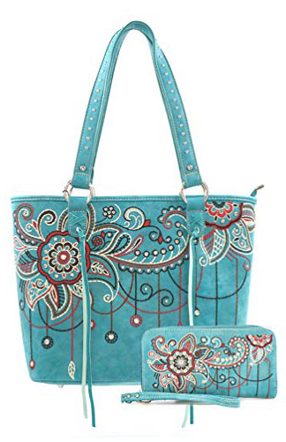 wholesale Montana West embroidered floral handbag turquoise