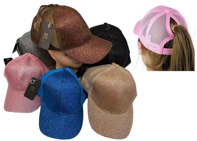 Wholesale Mesh Pony Tail Baseball Cap with GLITTER