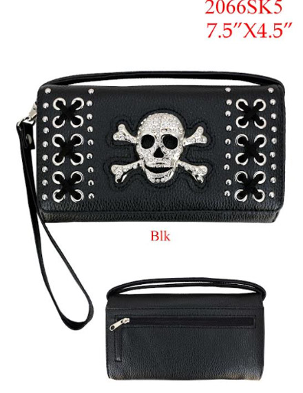 Wholesale RHINESTONE Studded skull Wallet PURSE Black