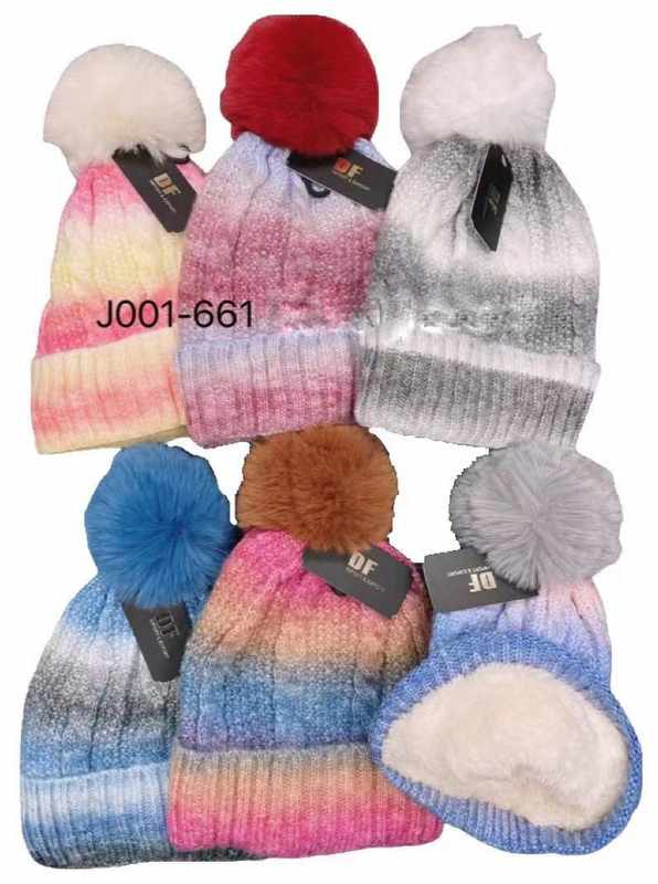 Wholesale Tie Dye Pompom HAT Fleece Line inside