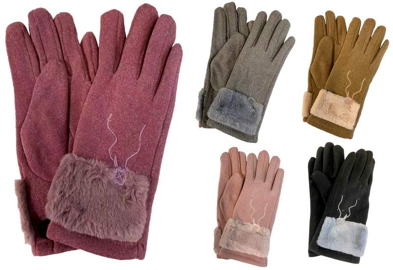 Wholesale LADY Fashion Winter Glove Faux Fur & Embroidery