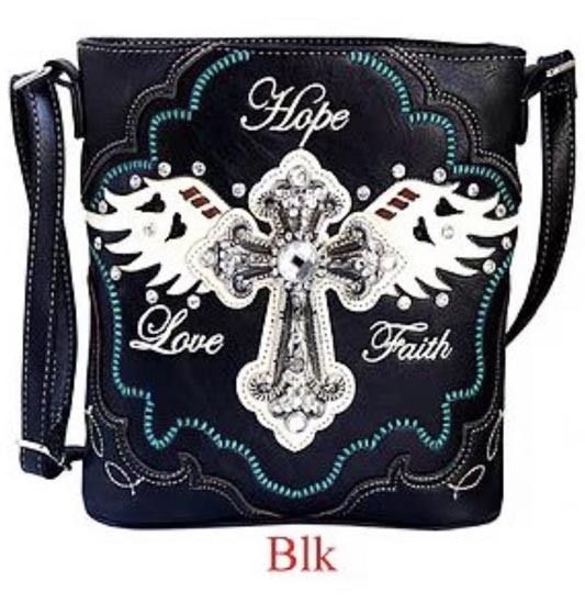 Wholesale RHINESTONE Sling PURSE with Cross Wing Love Faith