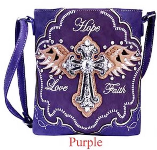 Wholesale RHINESTONE Sling PURSE with Cross Wing Love Faith
