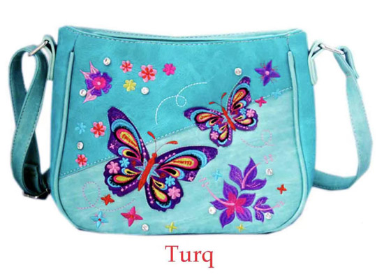 Wholesale Western Sling PURSE Small Butterflies Flowers Turquoise