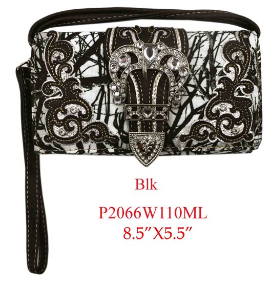 Wholesale Black Camo Wallet Purse with crossbody STRAP