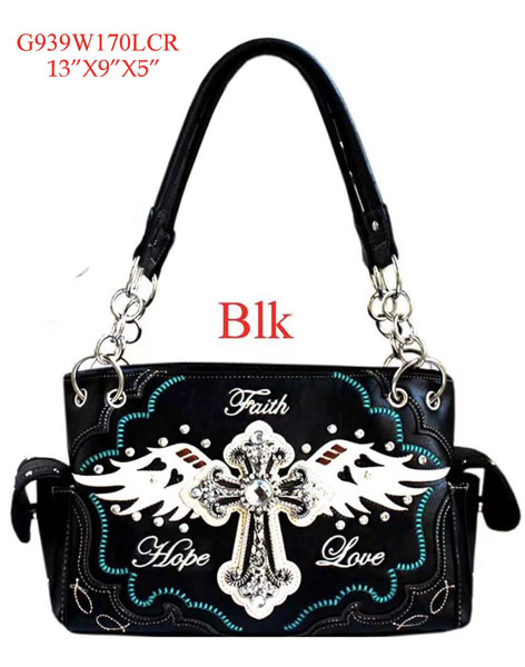 Wholesale RHINESTONE Western Cross with Wings Satchel Black