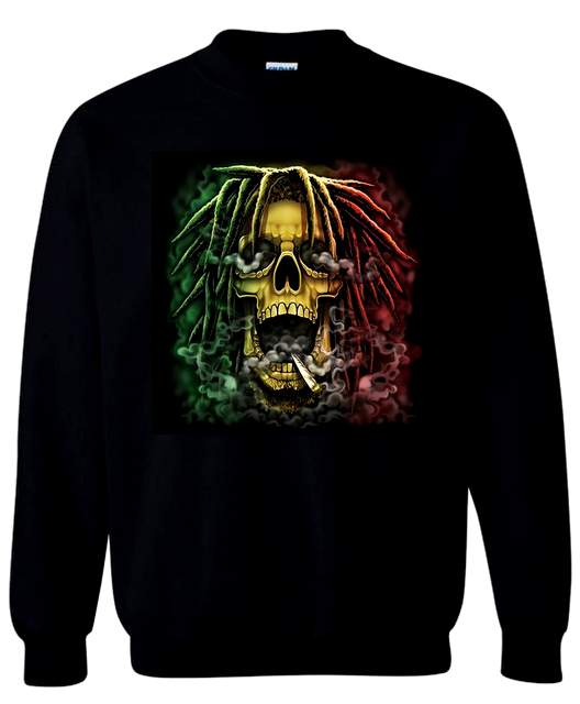 RASTA Smoking SKULL Black Sweat Shirts XXXL