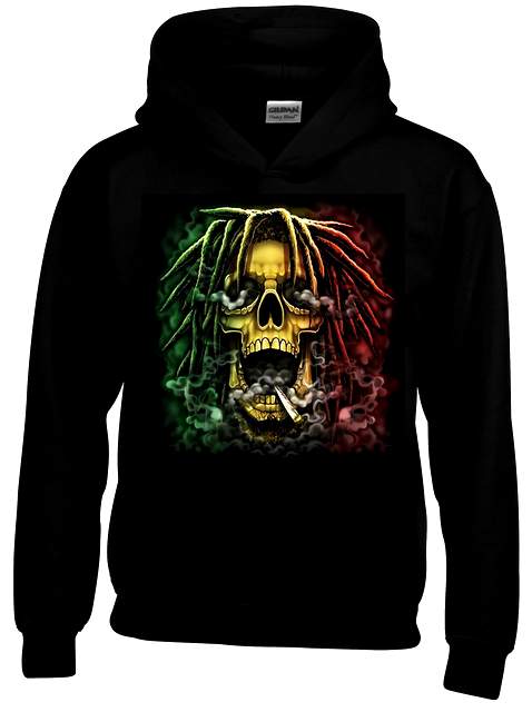 RASTA SKULL Black color HOODY