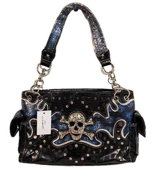 Rhinestone Skull Purse  Blue color