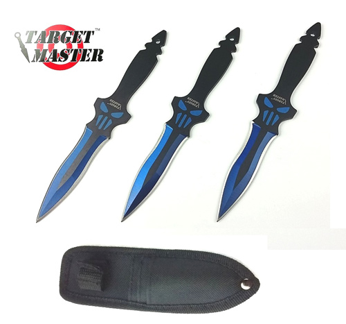 6'' Overall 3 PC Blue Throwing Knife Set w/ Sheath