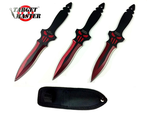 6'' Overall 3 PC Red THROWING KNIFE Set w/ Sheath