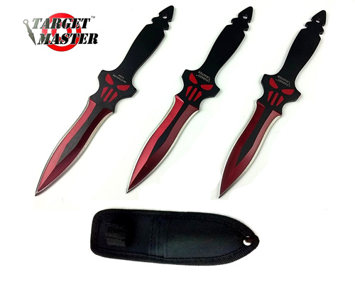 6'' Overall 3 PC Red Throwing KNIFE Set w/ Sheath