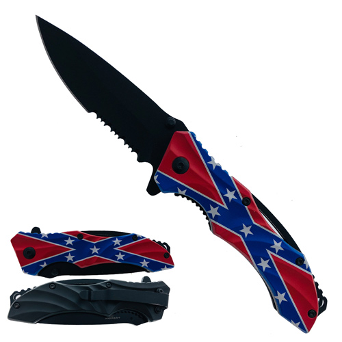 8'' Overall Spring Assisted folding knife with Rebel FLAG