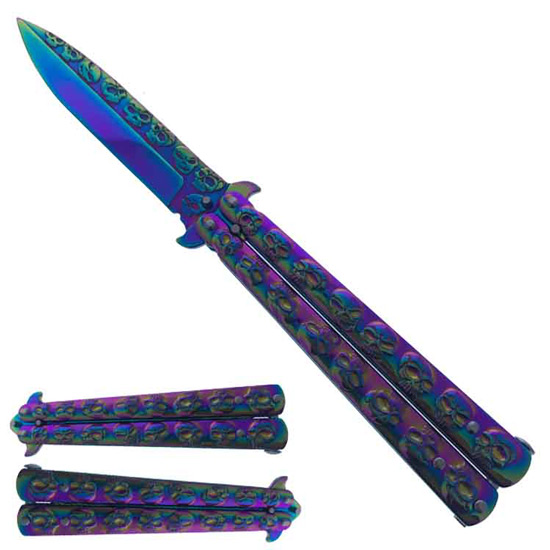 3MM Rainbow Blade, 5'' Rainbow Steel Handle  Practice Butterfly Kn