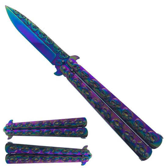 3MM RAINBOW Blade, 5'' RAINBOW Steel Handle  Practice Butterfly Kn