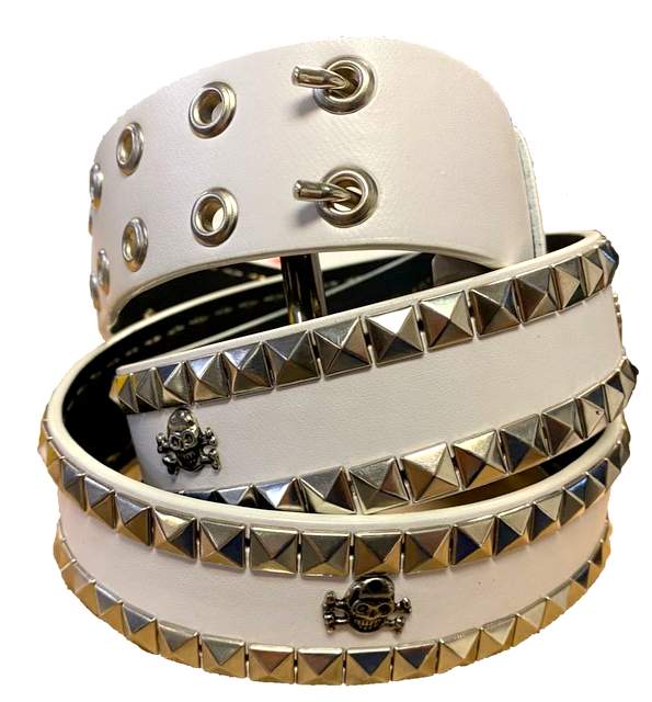 Small SKULL LOGO White Studded Belt