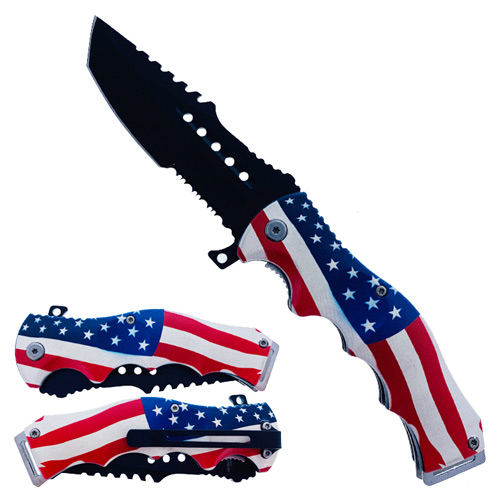 3'' Black blade, 4.5-inch ABS 3D US FLAG handle