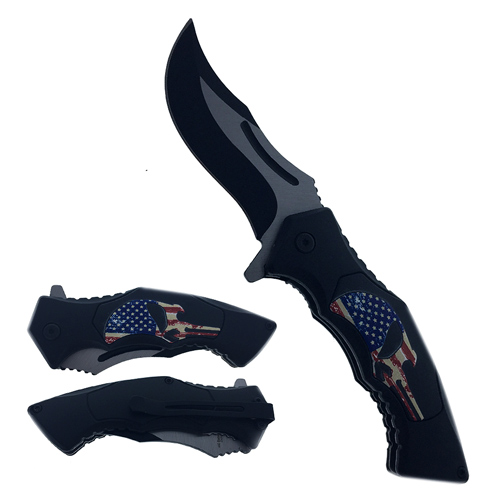 3 1/4'' Assisted Knife w/ SKULL Handle, 8'' overall