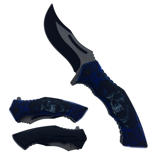 3.25'' Blade w/ 4.75'' Blue Skull Handle w/ BELT Clip
