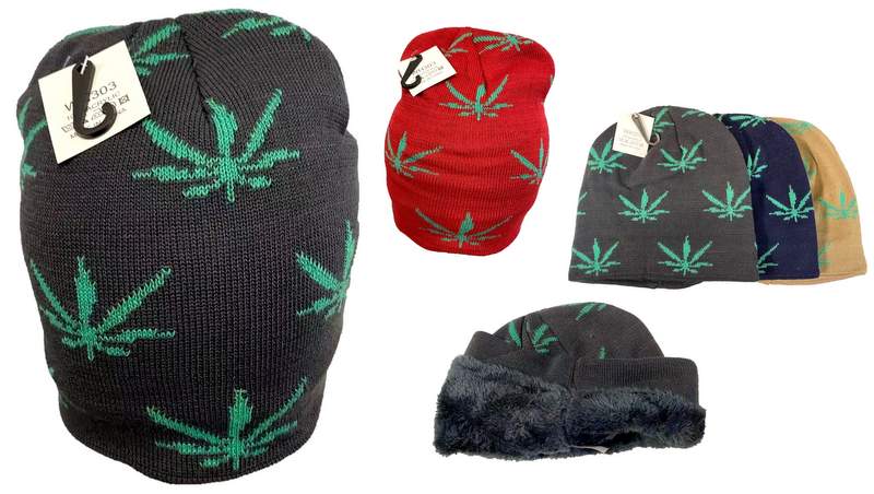 Wholesale Marijuana Leaf Winter Beanie/HAT With Fleece Lined