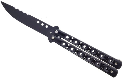 BUTTERFLY KNIFE - Black 4'' Blade / 5'' Metal Handle / 9'' Overall