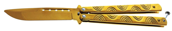 BUTTERFLY KNIFE: Gold 4''stainless steel Blade / 5.25 handle