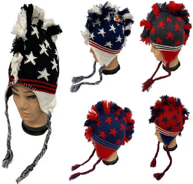 Wholesale USA Flag Style Mohawk Winter HATs with Ear Flaps