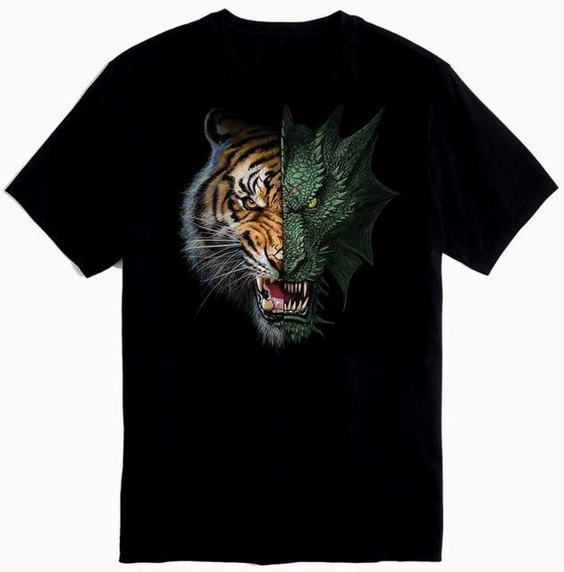 HALF DRAGON TIGER Black color Tshirt