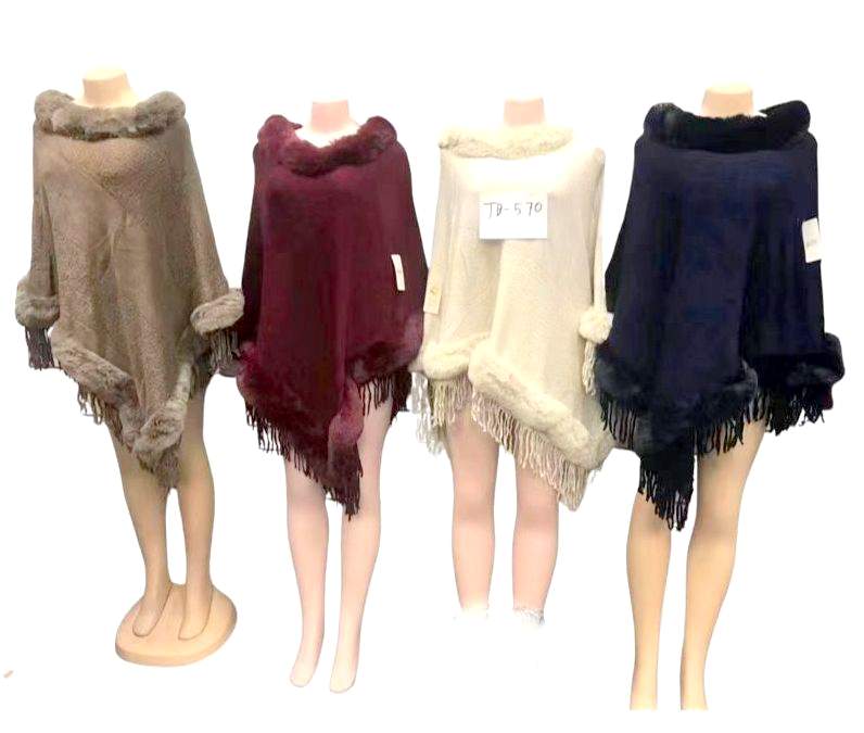 Wholesale Solid Color Faux Fur PONCHOs Assorted